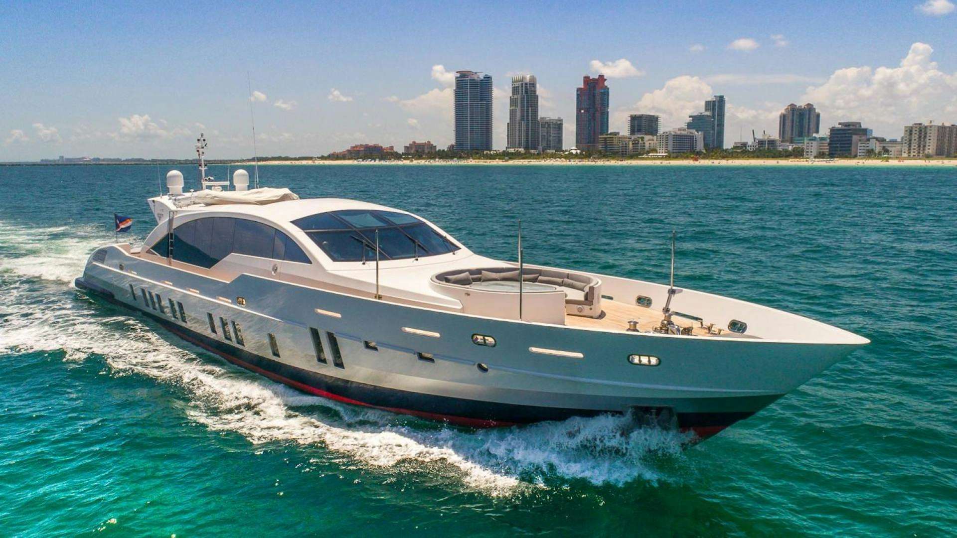 a white yacht on the water aboard DOUBLE SHOT Yacht for Sale