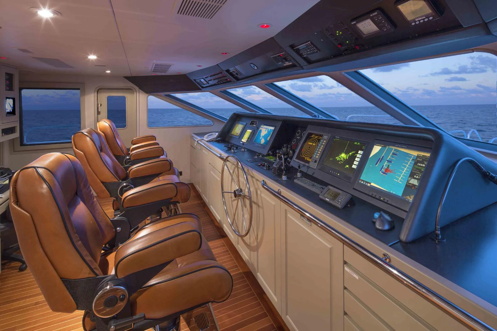 inside of a vehicle with a large screen and a large window aboard CHERISH Yacht for Sale