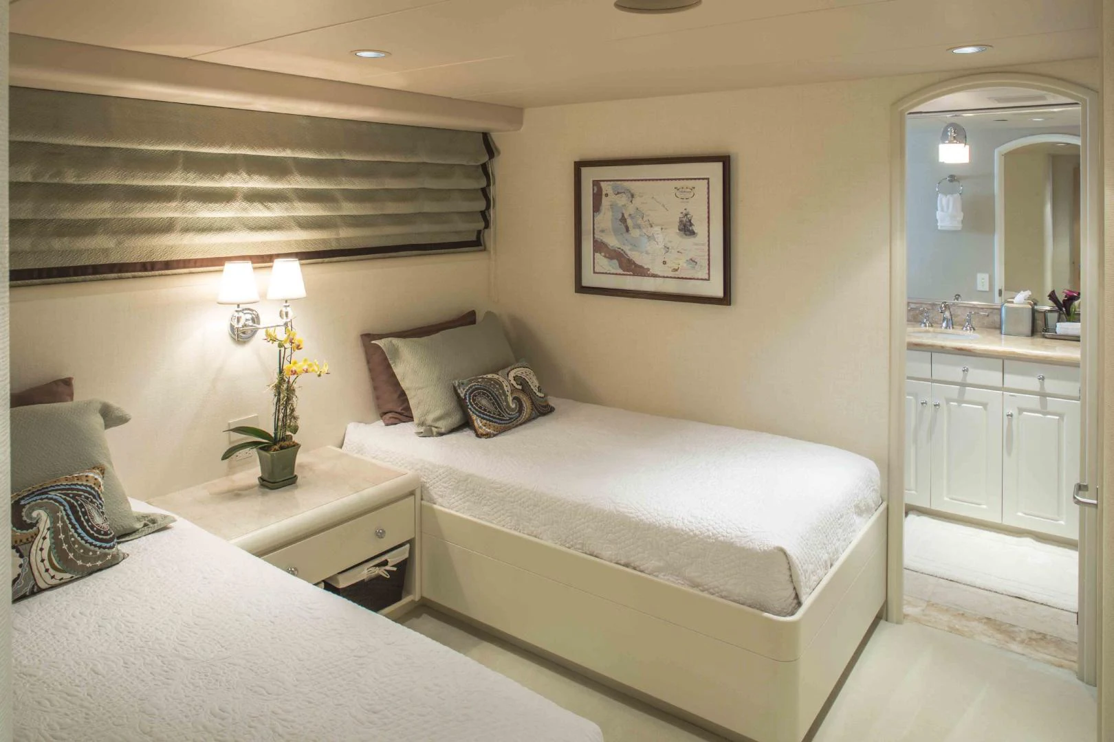 a couple of beds in a hotel room aboard CHERISH Yacht for Sale