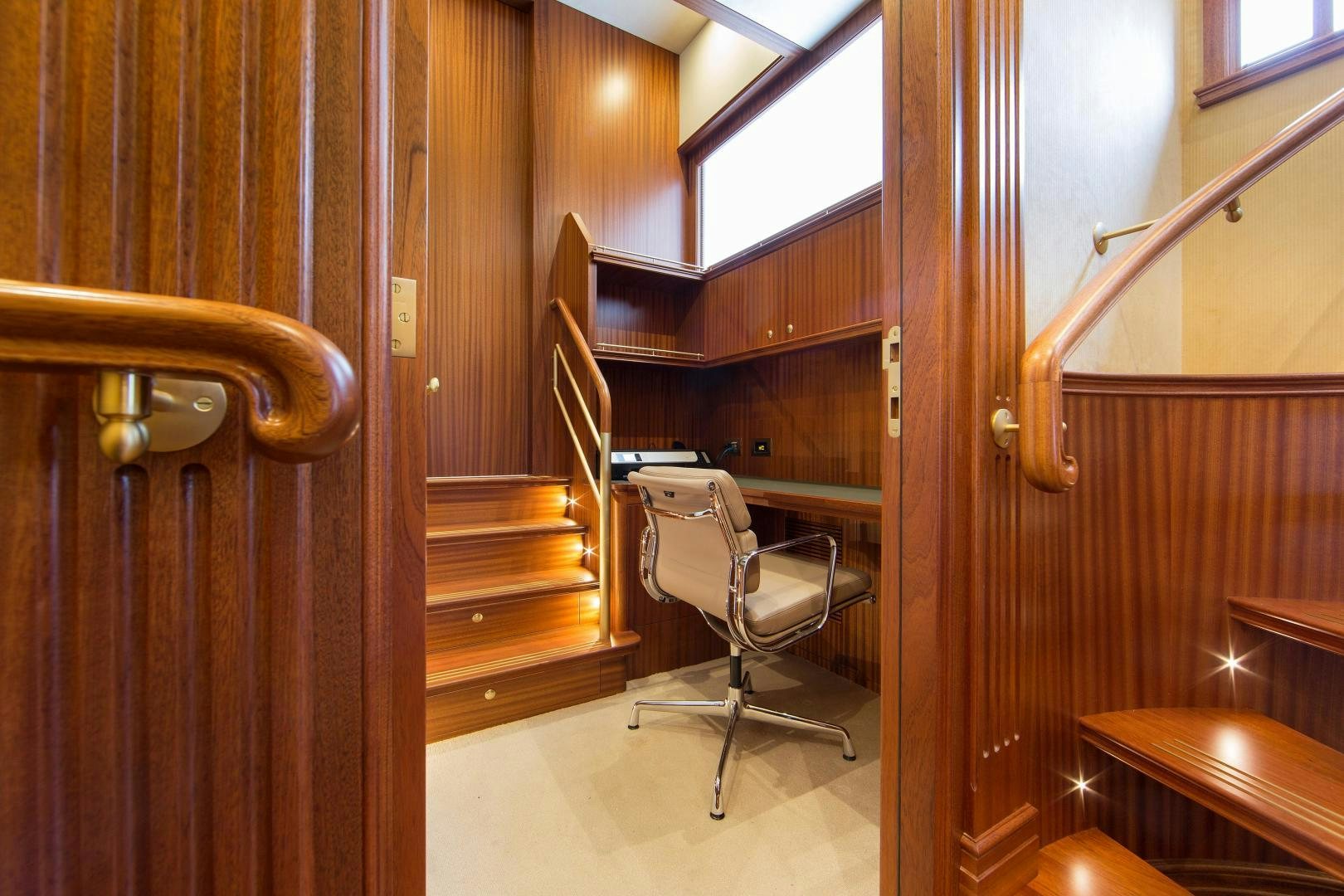 a wooden staircase in a building aboard NO NAME Yacht for Sale