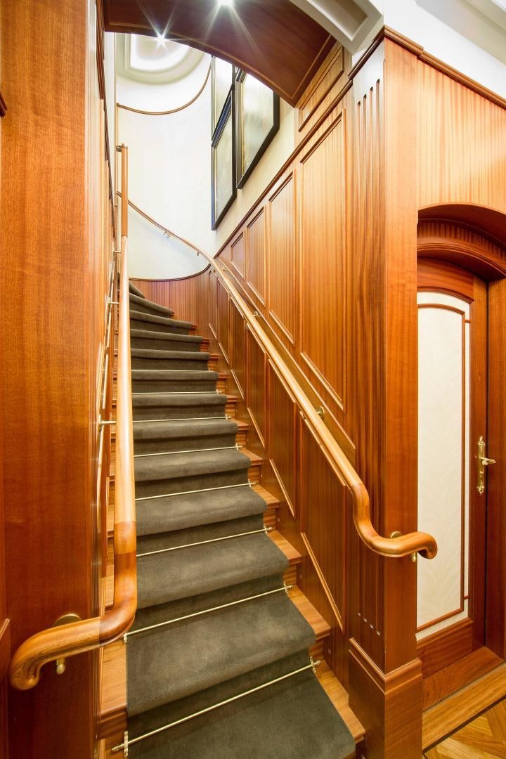 a staircase with a glass door aboard NO NAME Yacht for Sale