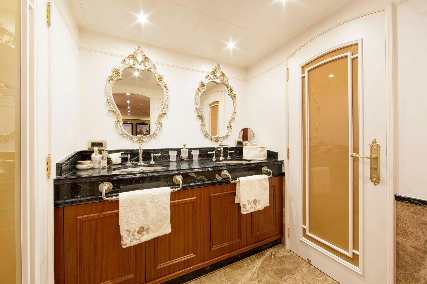 a bathroom with a marble counter top aboard NO NAME Yacht for Sale