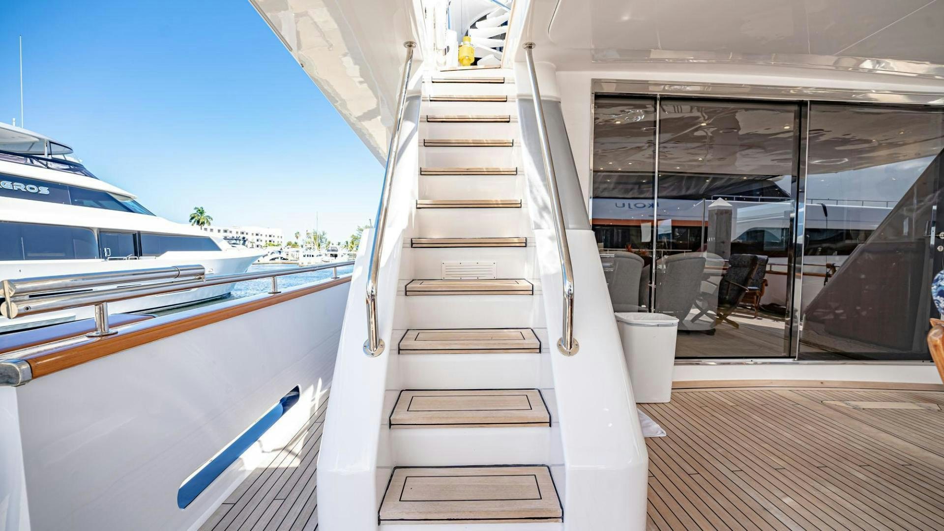 a boat with a staircase aboard SHALIMAR Yacht for Sale