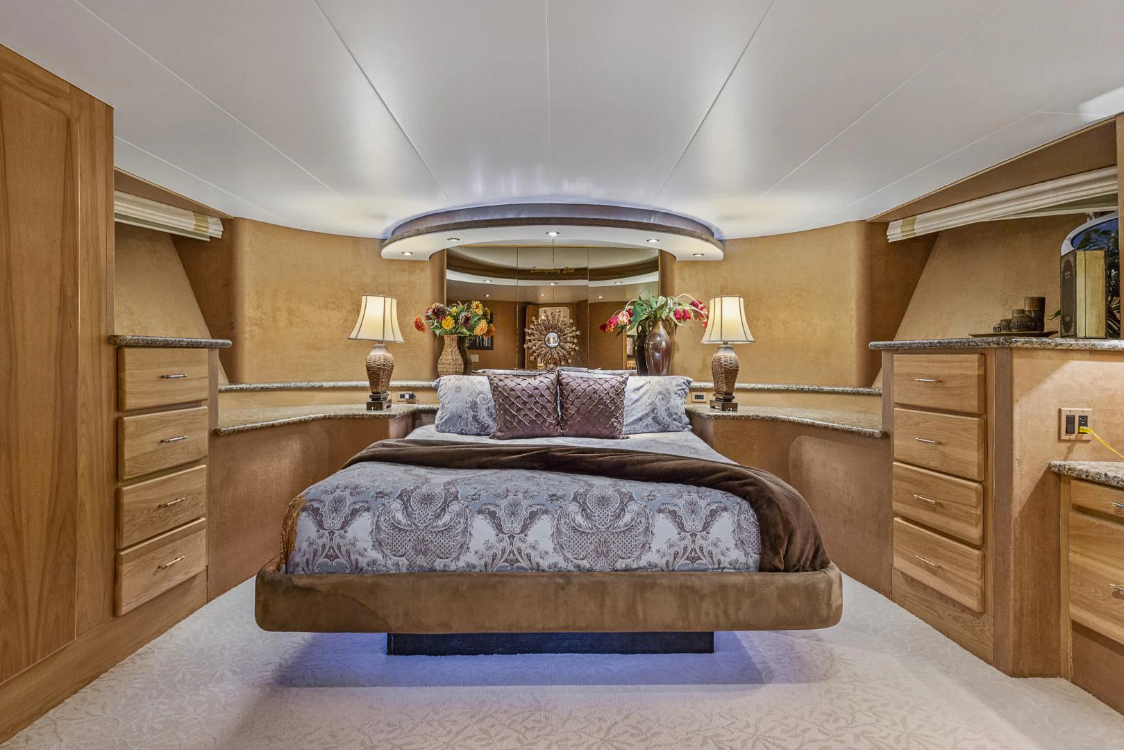 a large bedroom with a large bed aboard ISABELLA Yacht for Sale