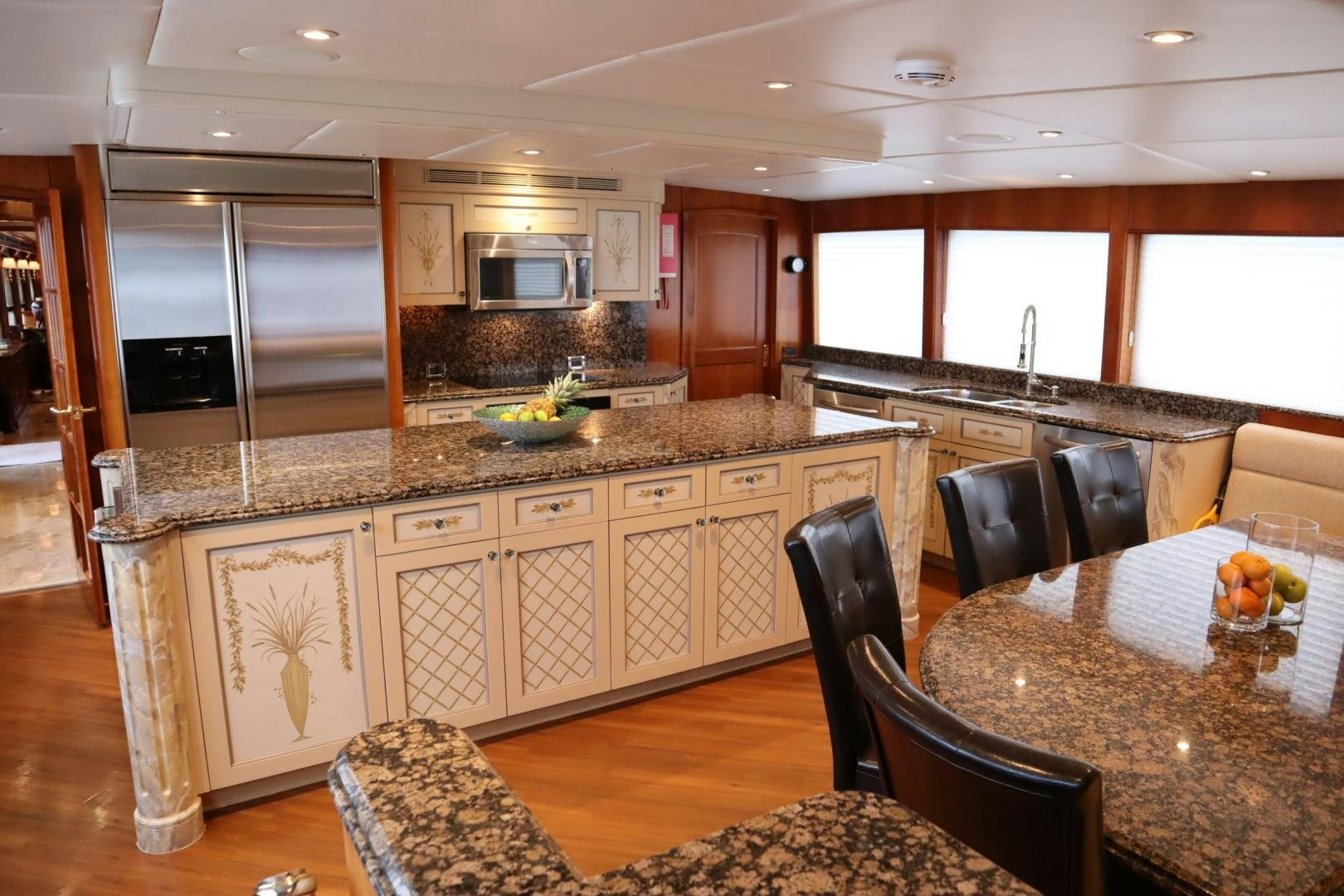 a kitchen with a large island aboard ELIZABETH Yacht for Sale