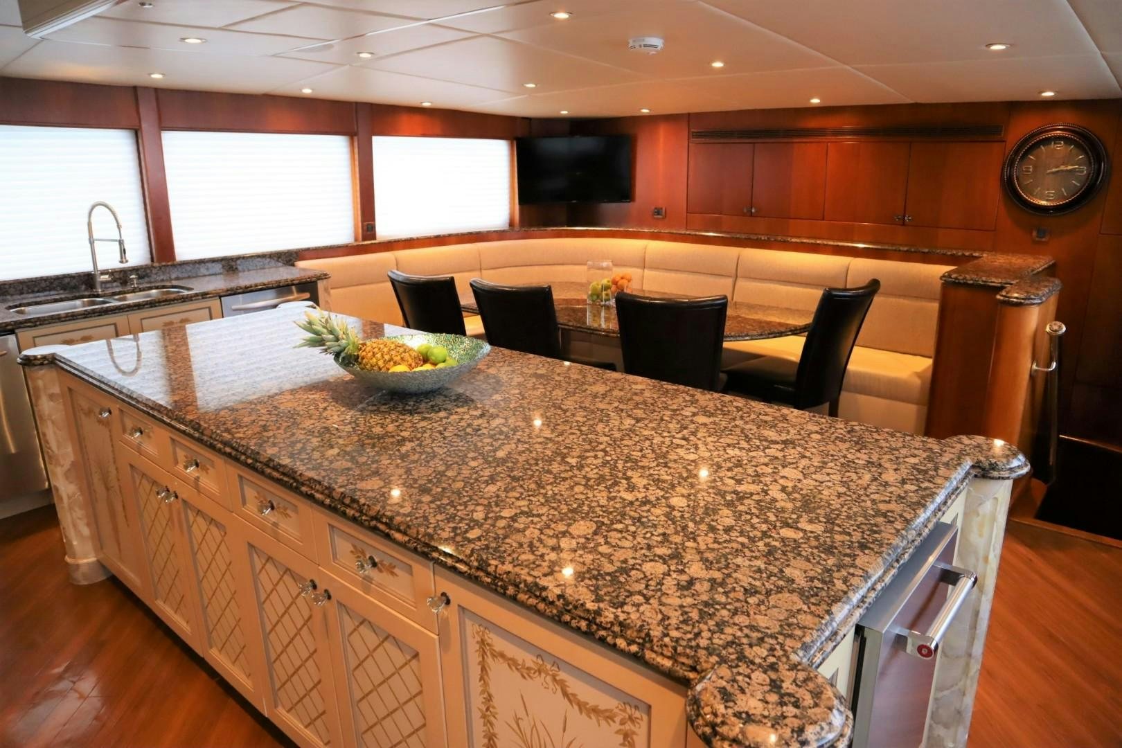 a kitchen with a large island aboard ELIZABETH Yacht for Sale