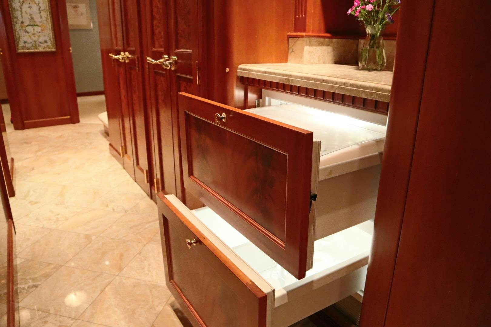 a bathroom with a countertop aboard ELIZABETH Yacht for Sale