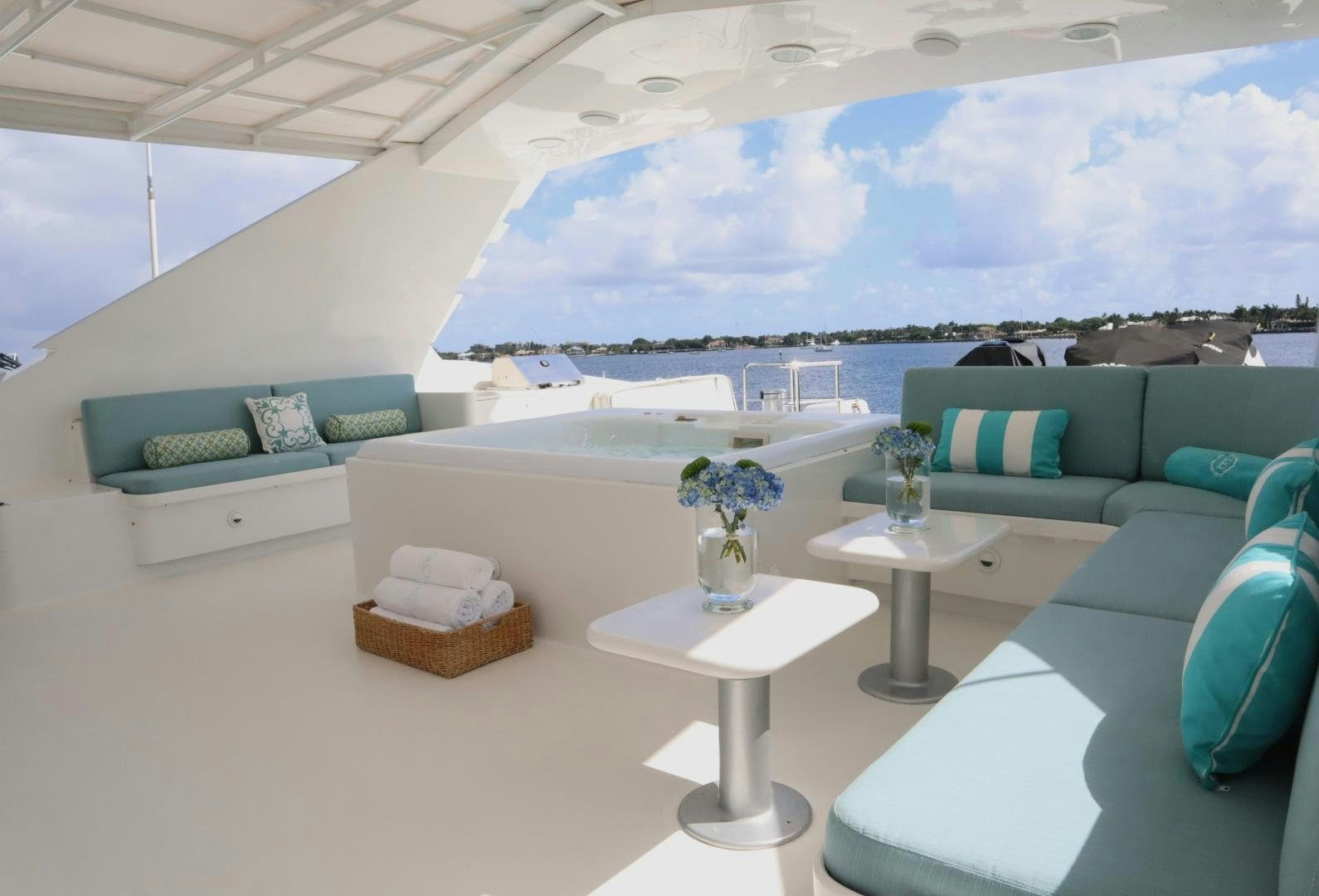 a living room with a large window aboard ELIZABETH Yacht for Sale