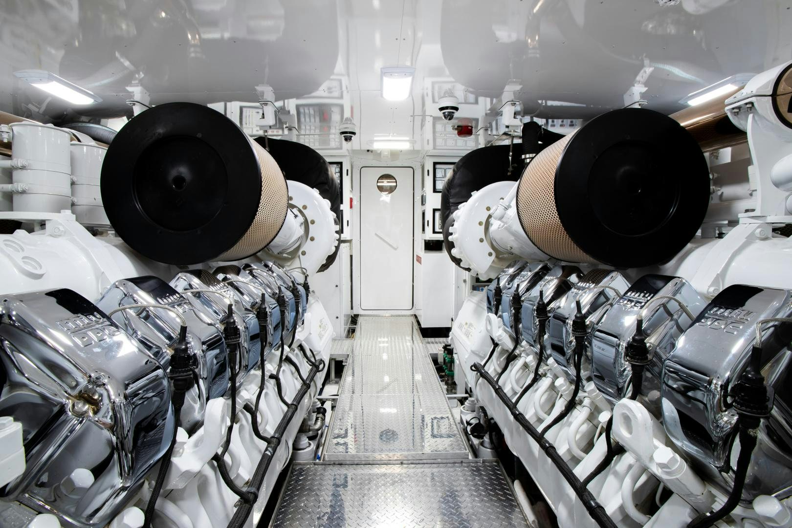 a room full of white and black machinery aboard CRESCENT 117 Yacht for Sale