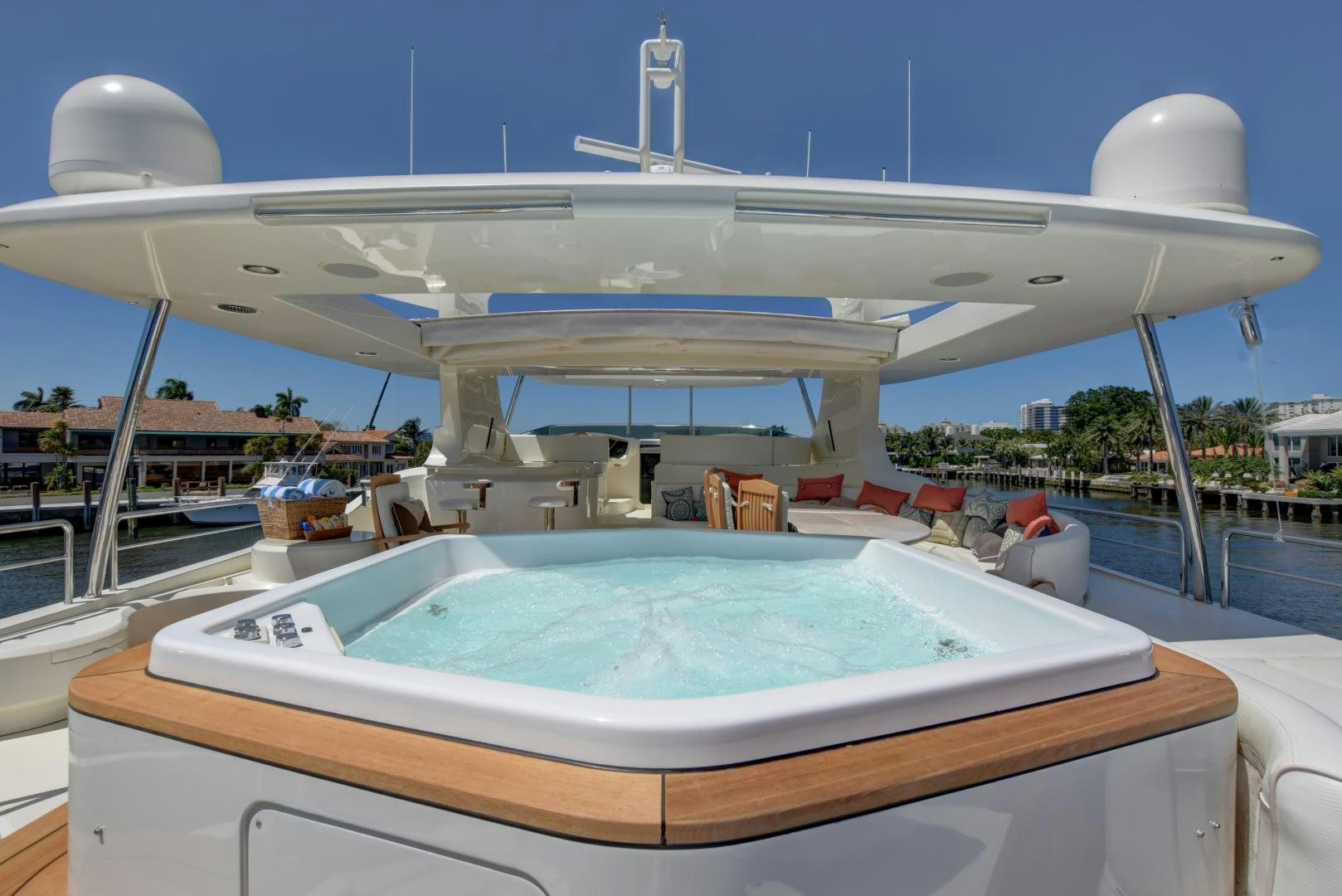 a large white satellite dish aboard SIN OR SWIM Yacht for Sale