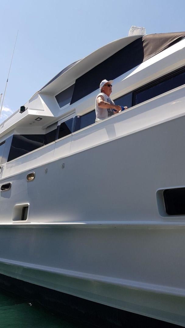a person on a boat aboard THUNDERBALL Yacht for Sale