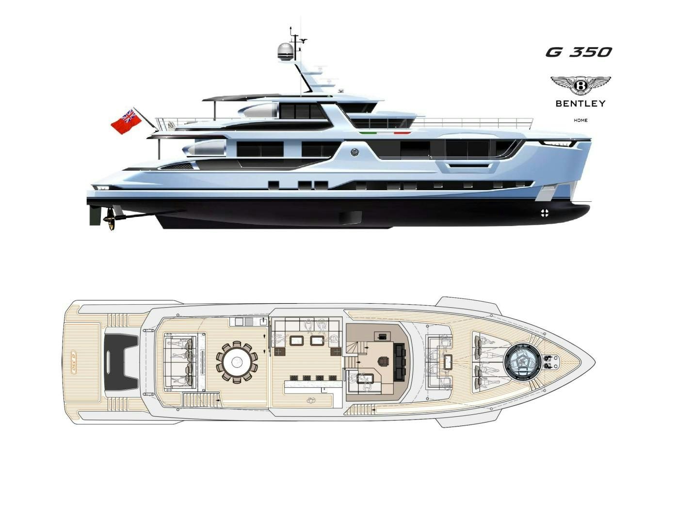 a grey and blue boat aboard G 350 Yacht for Sale