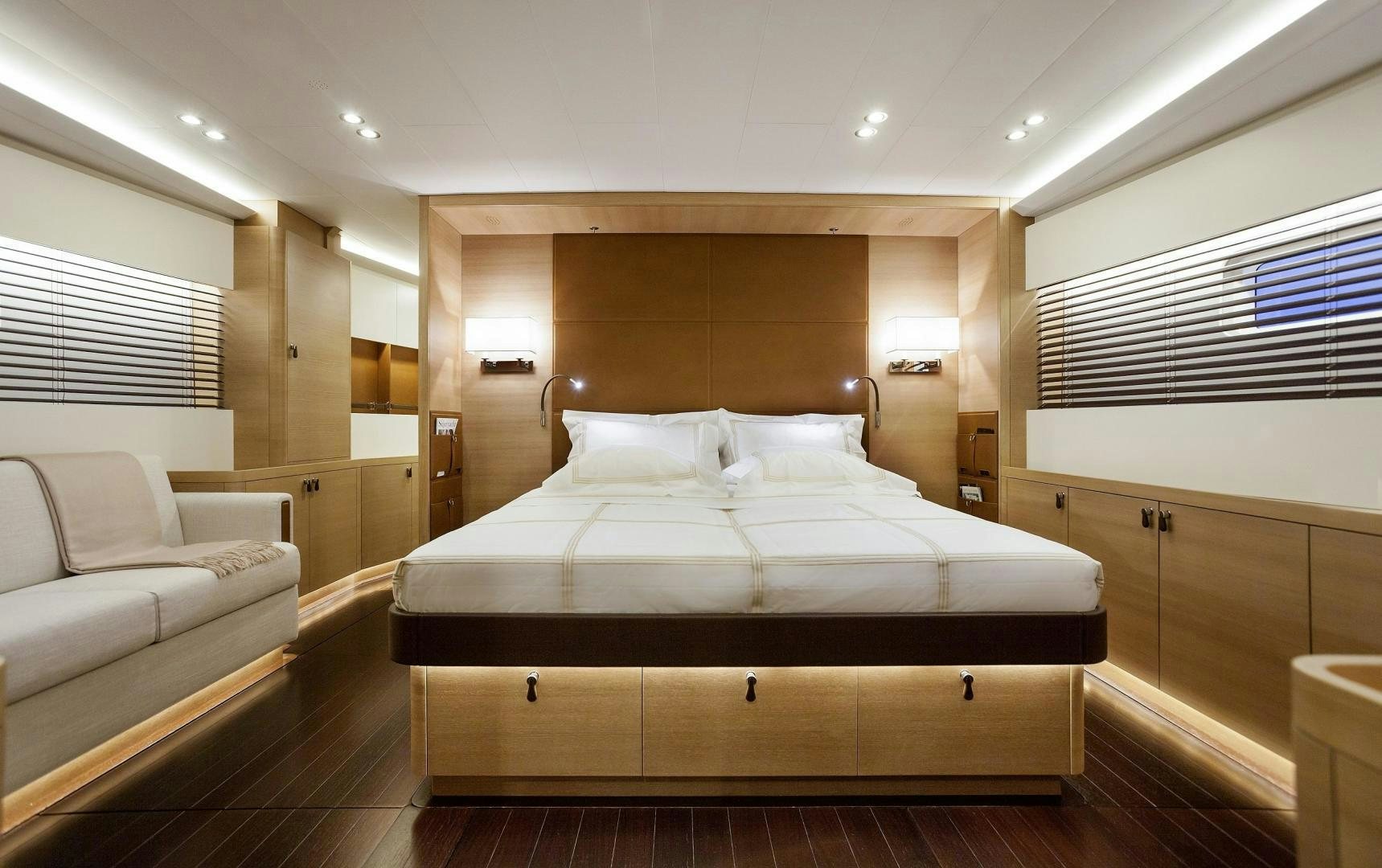 a bed in a room aboard DARLIN Yacht for Charter