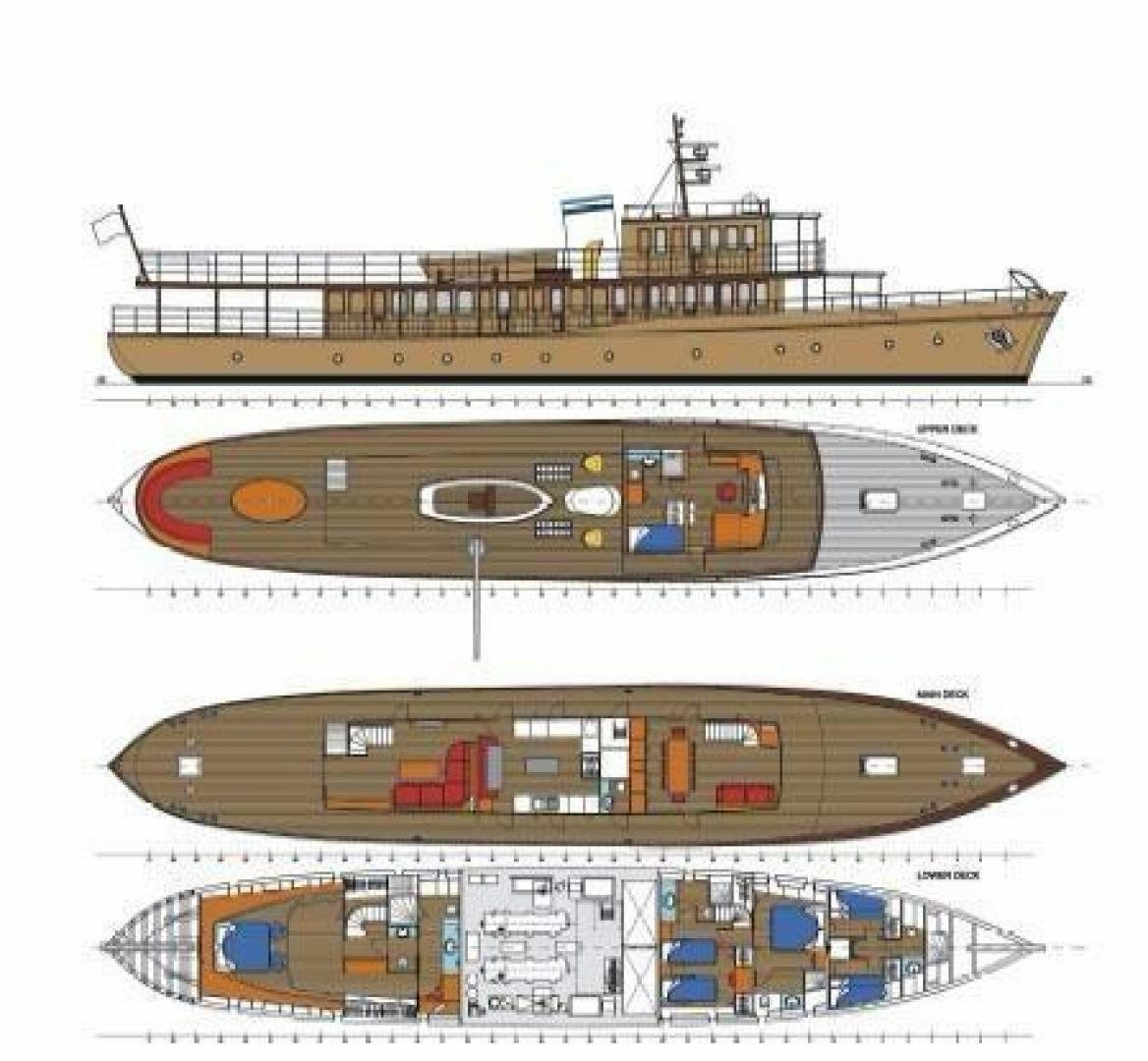 a drawing of a ship aboard OVER THE RAINBOW OF LONDON Yacht for Sale