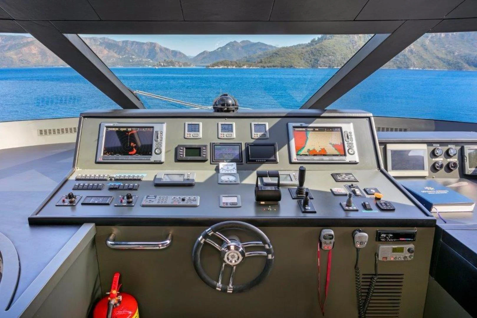 a cockpit of a plane aboard M&M Yacht for Sale