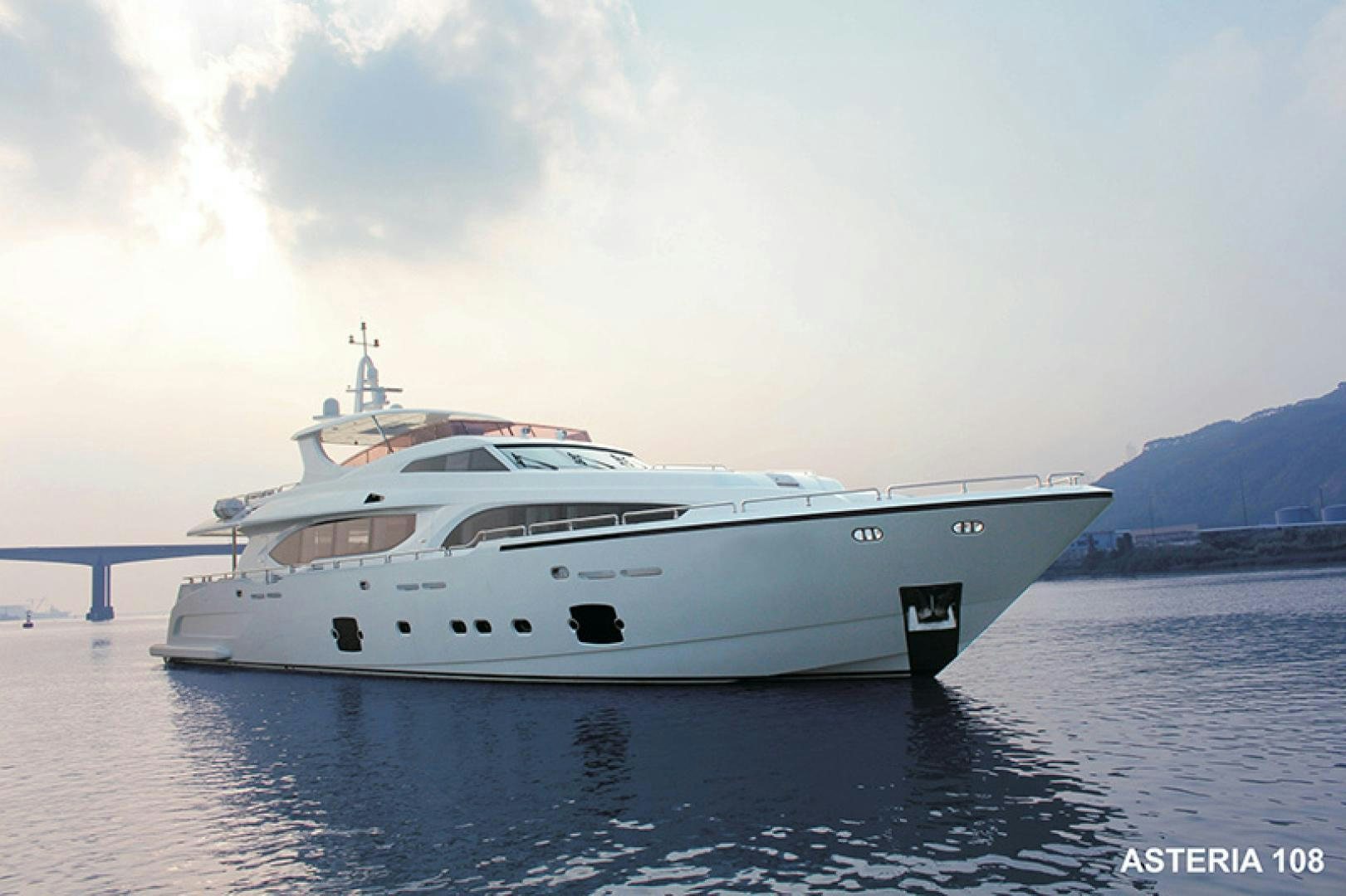a white yacht on the water aboard ASTERIA 112/02 Yacht for Sale