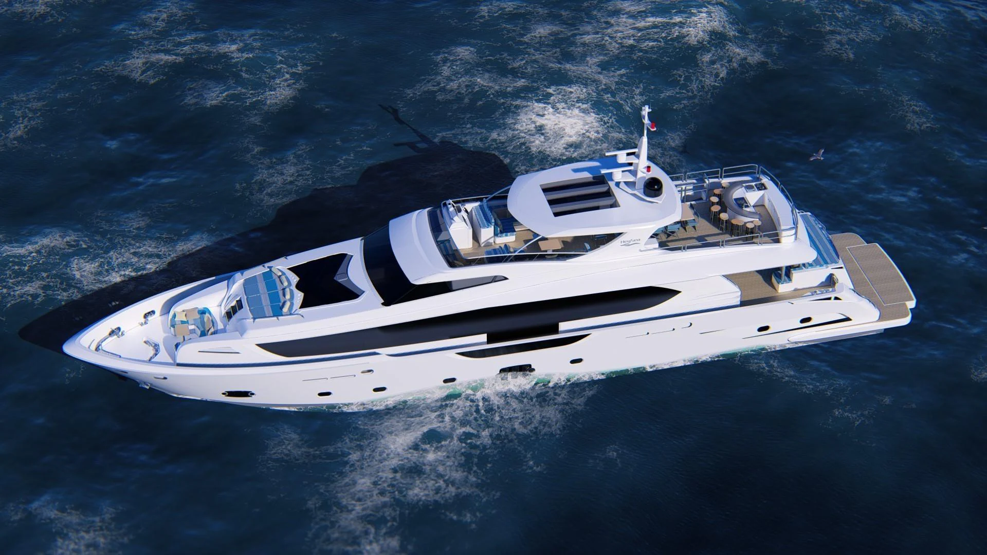 a white yacht in the ocean aboard ASTERIA 112/04 Yacht for Sale