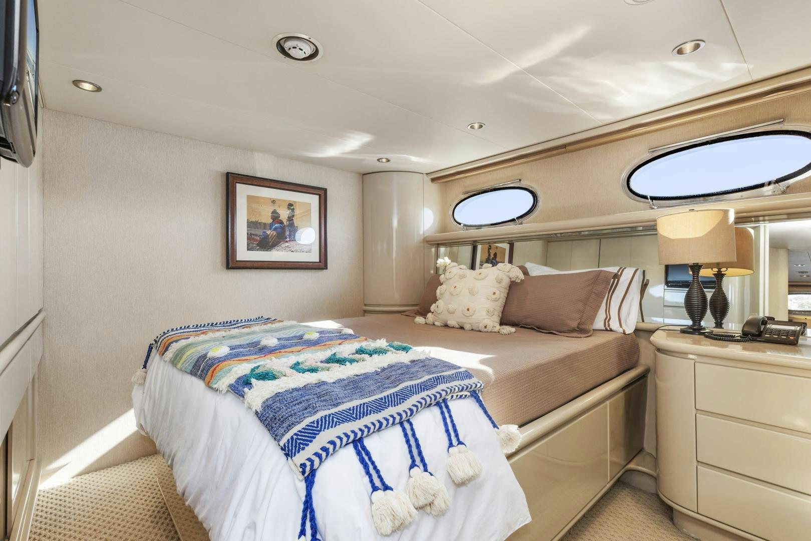a couple of beds in a hotel room aboard AQUILA Yacht for Sale