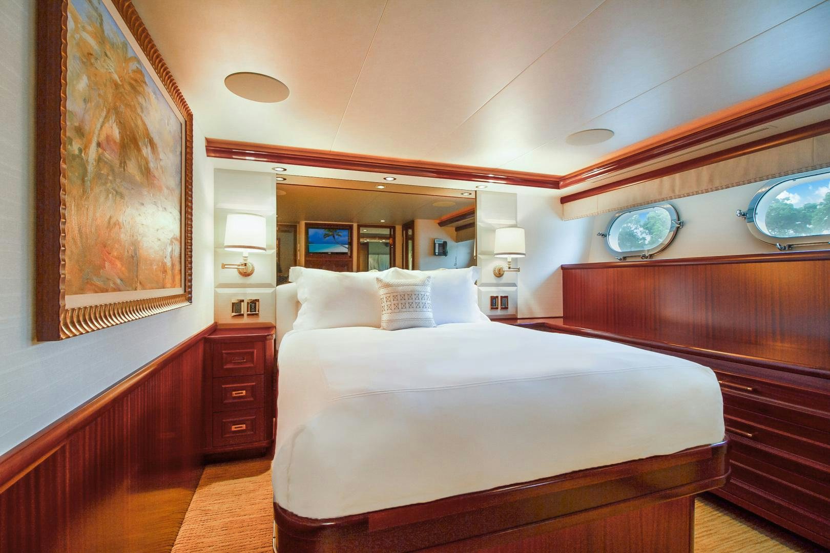a couple of beds in a hotel room aboard NAUTI N' Yacht for Sale