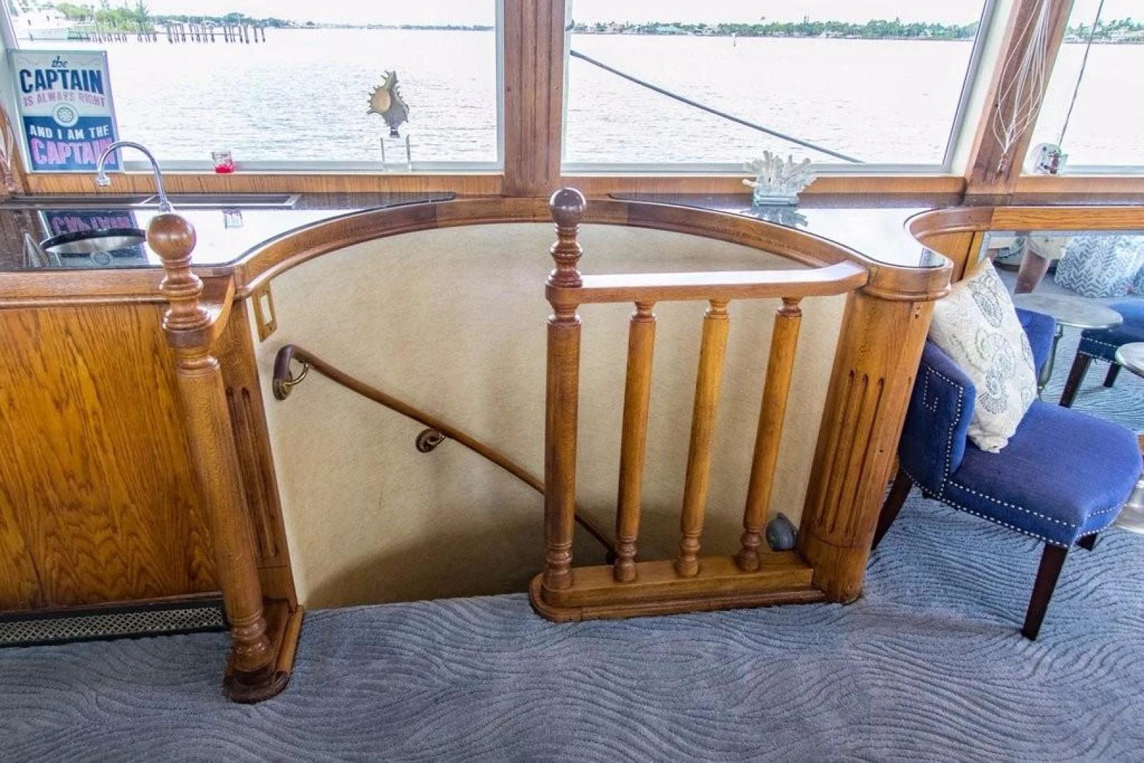 a wooden bench in a room aboard TIMELESS Yacht for Sale