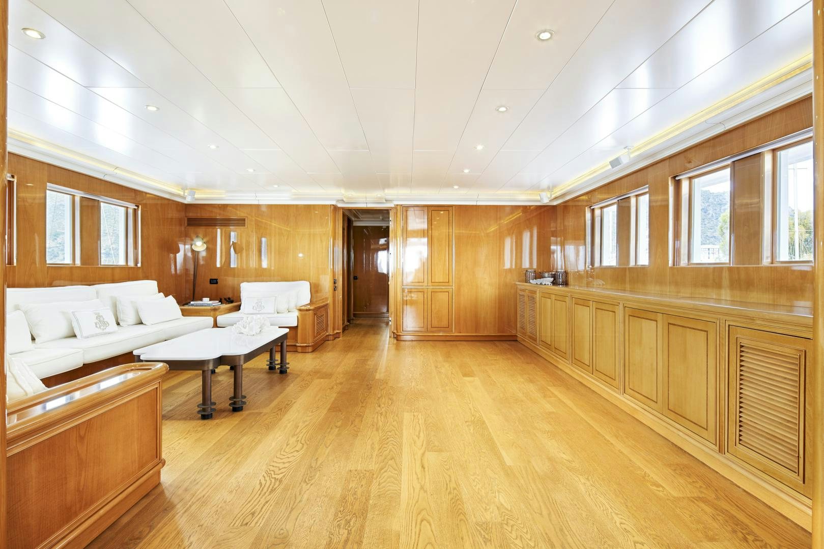 a large room with wooden floors aboard OLDE SALT Yacht for Sale