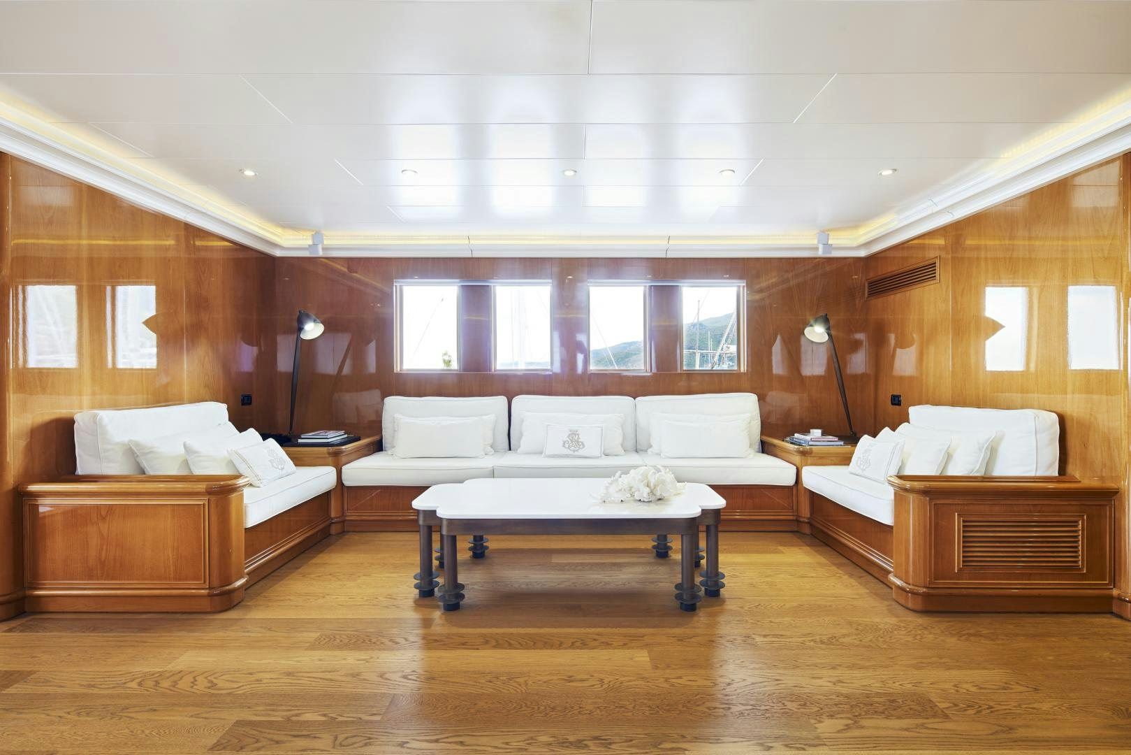 a room with a bed and a table aboard OLDE SALT Yacht for Sale