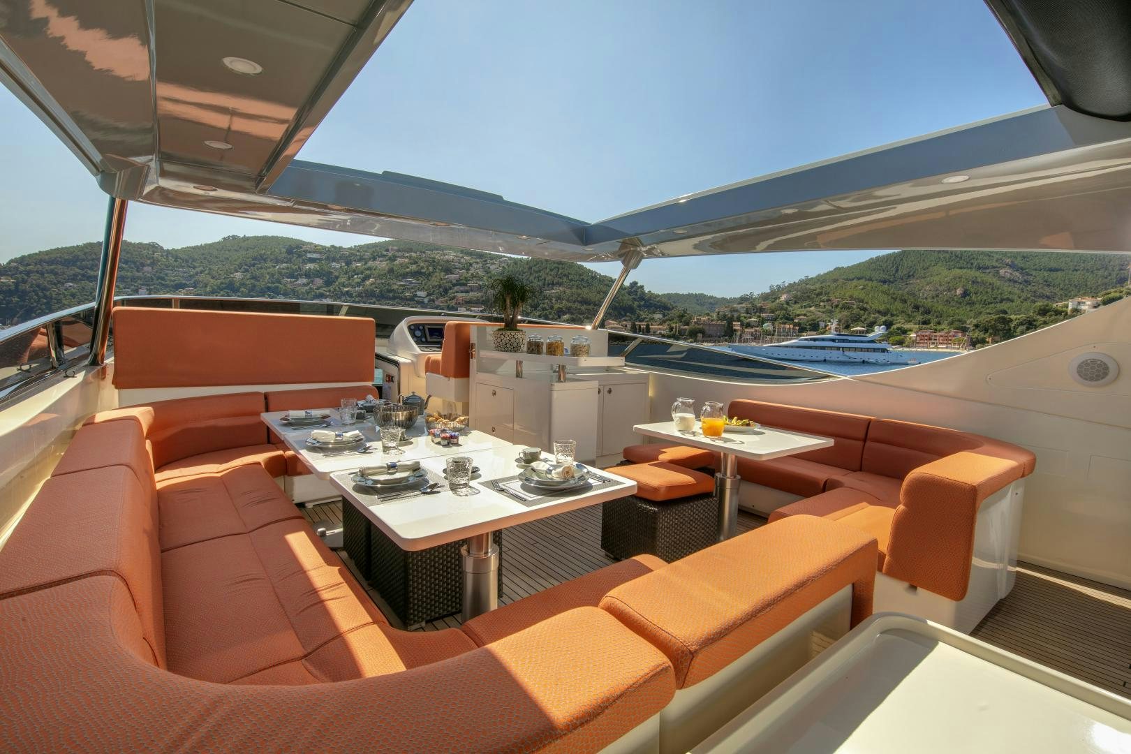 a room with a table and chairs aboard Y42 Yacht for Sale