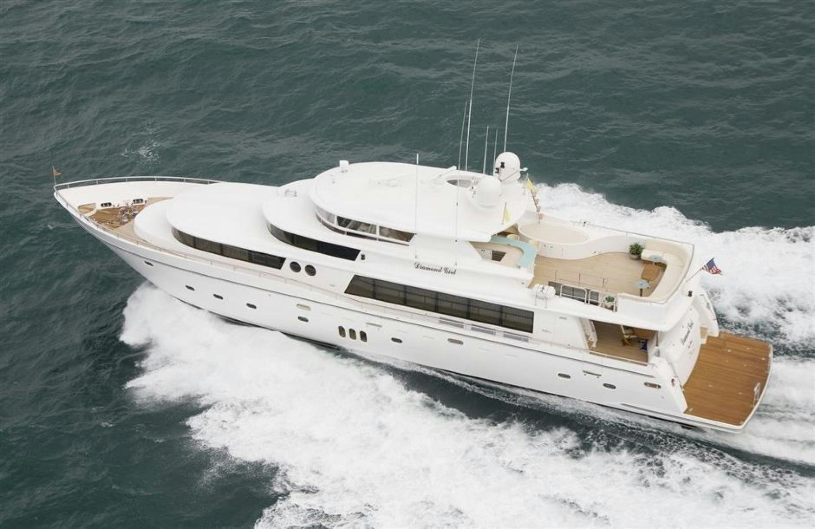 a boat on the water aboard JOHNSON 110 FLYBRIDGE Yacht for Charter