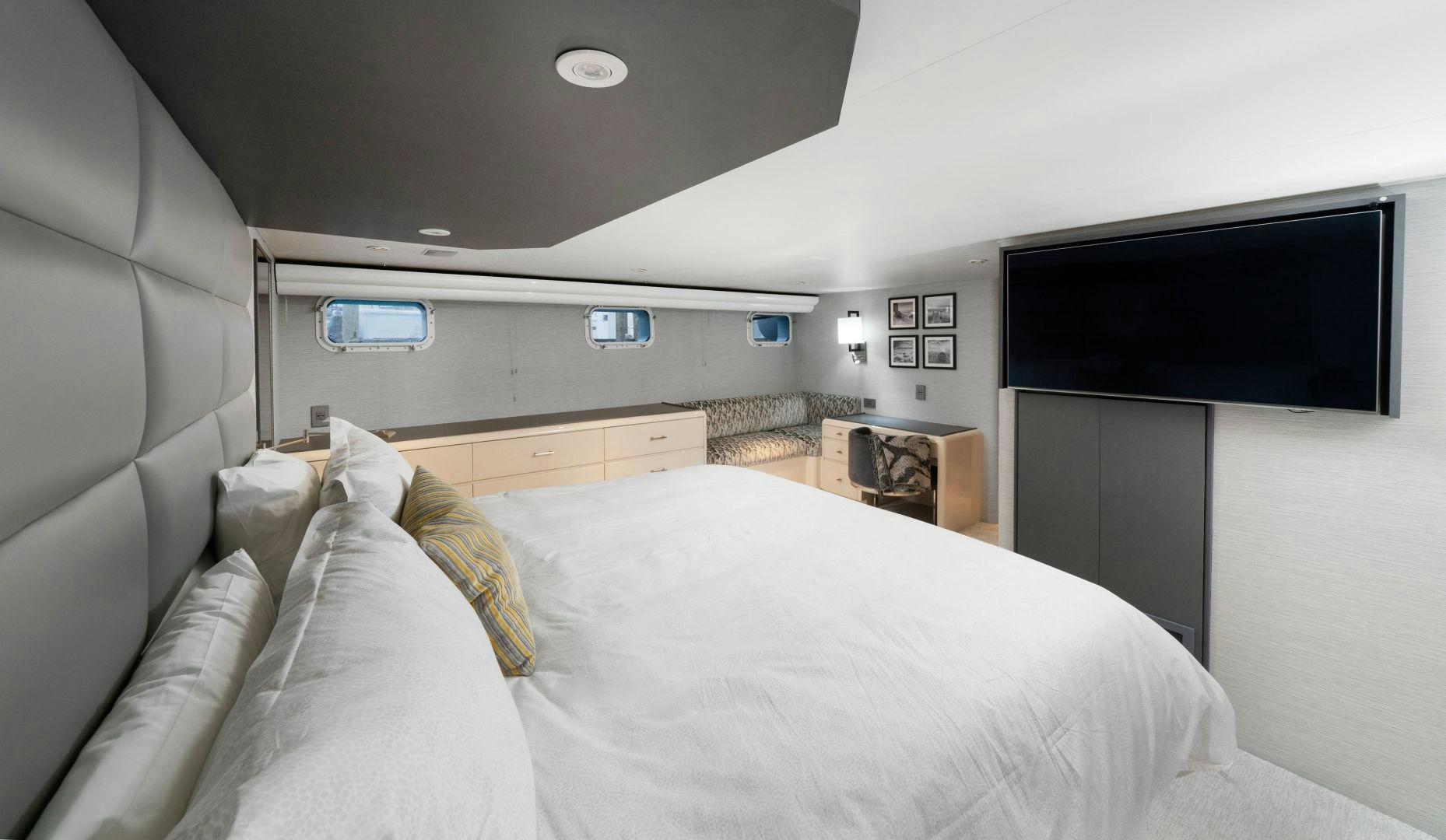 a bed in a room aboard EXIT STRATEGY Yacht for Sale