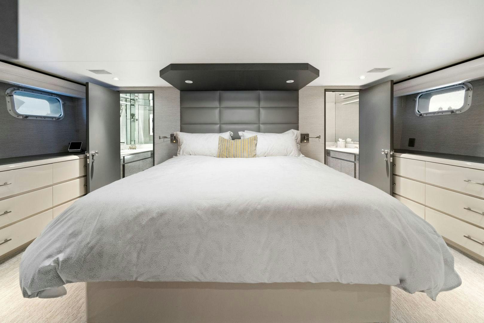 a bed in a room aboard EXIT STRATEGY Yacht for Sale