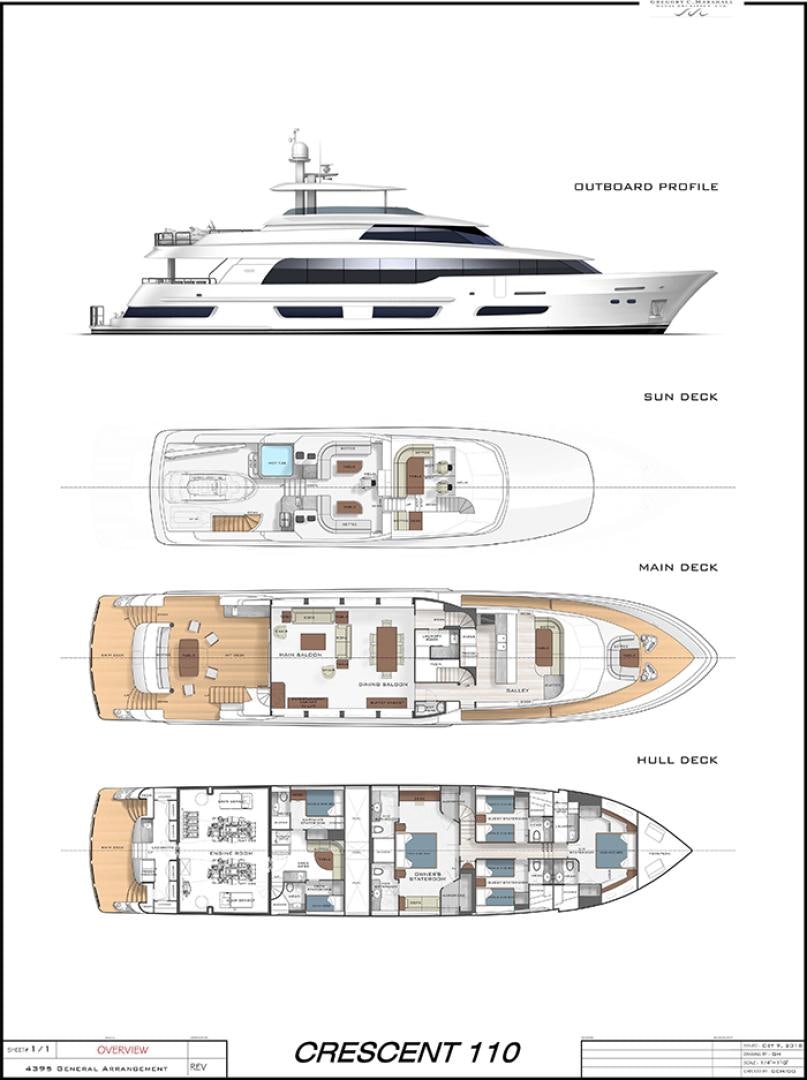 diagram, engineering drawing aboard CRESCENT 110 Yacht for Sale