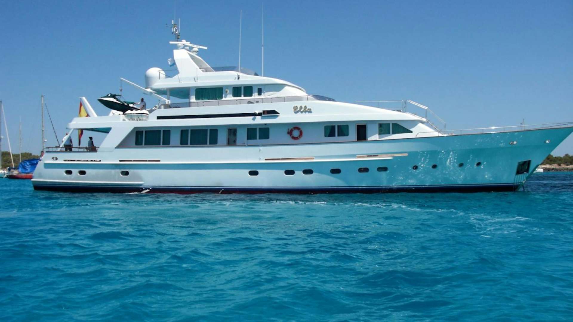 a large white boat in the water aboard ELBA Yacht for Sale