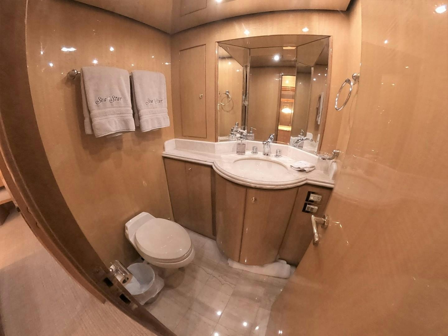a bathroom with a sink and toilet aboard SEAS THE DAY Yacht for Sale