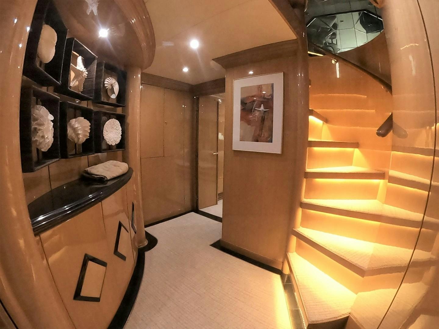 a bathroom with a large mirror aboard SEAS THE DAY Yacht for Sale