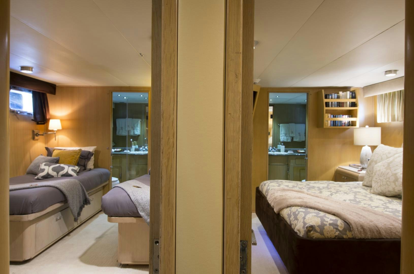 a room with two beds aboard KALEEN Yacht for Sale