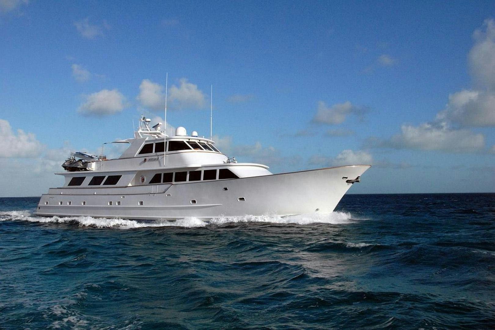 a white yacht on the water aboard KALEEN Yacht for Sale