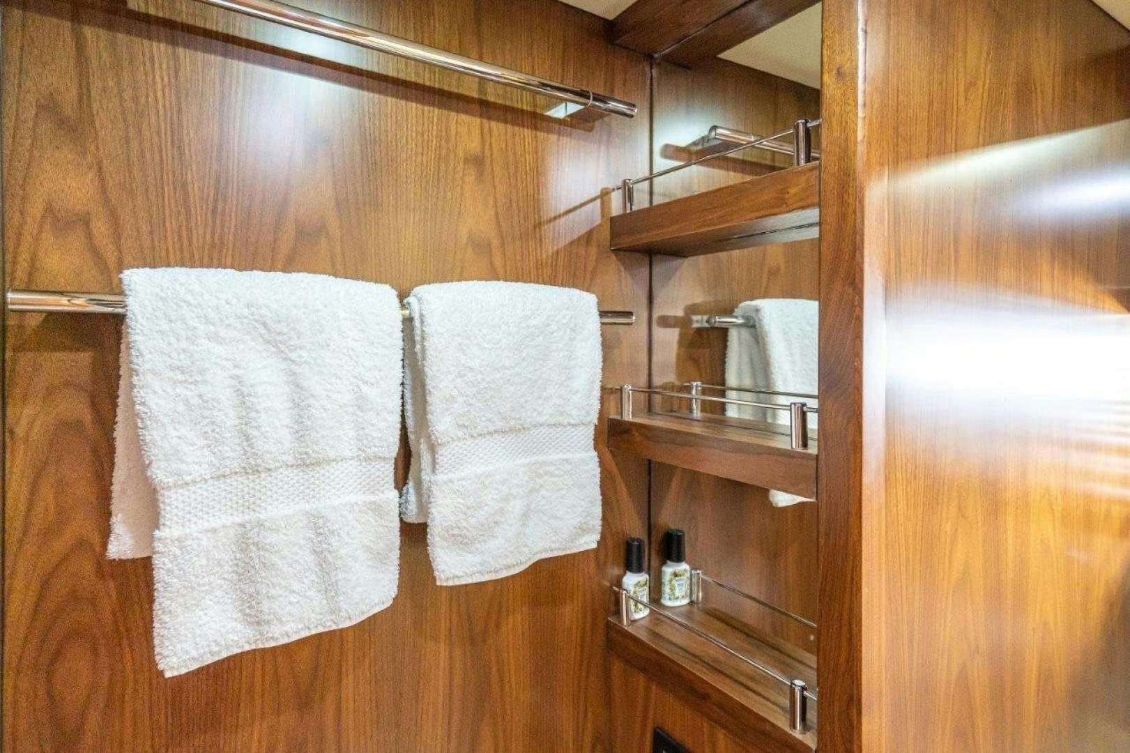 towels on a rack aboard DOUBLE D Yacht for Sale