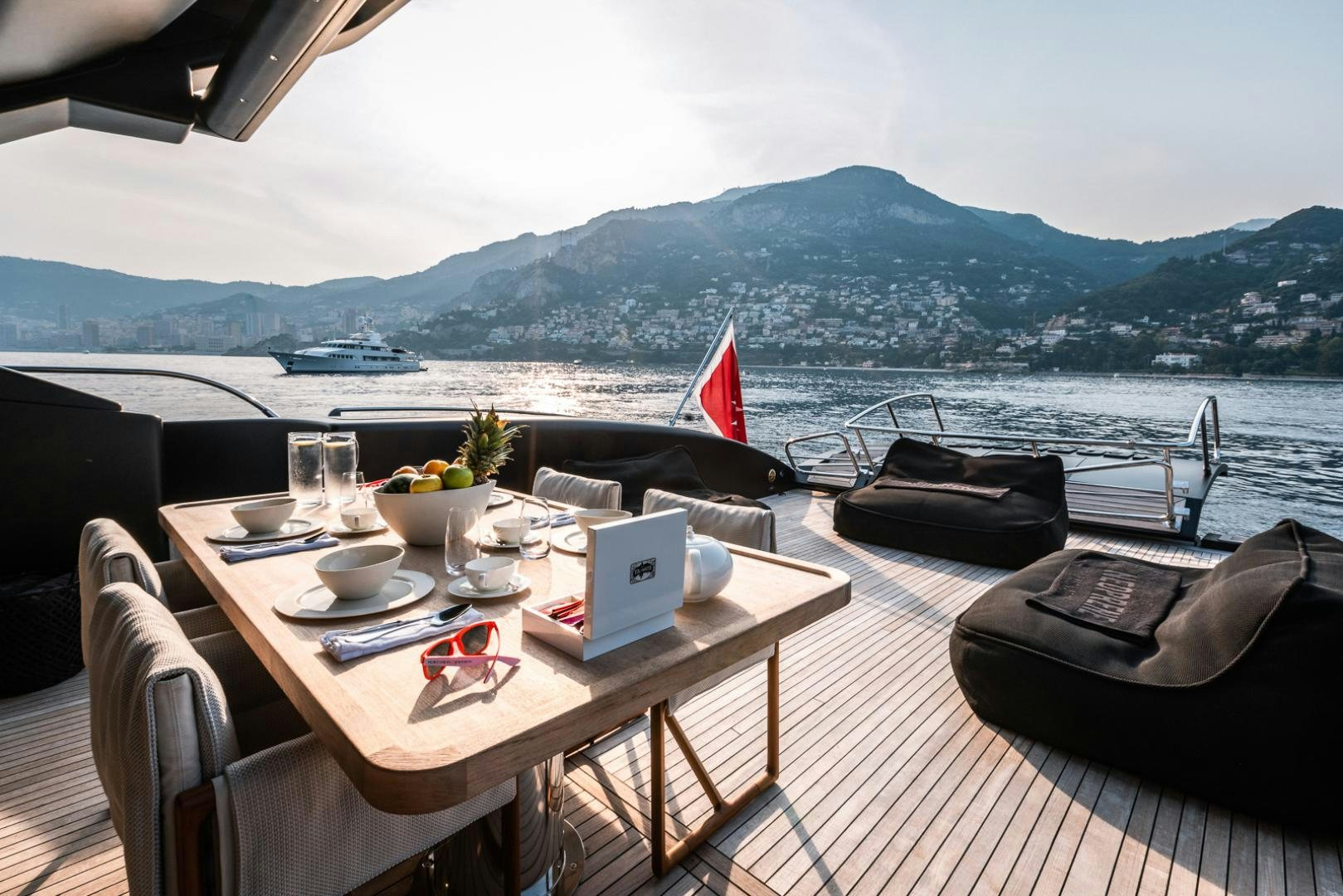 a table with a laptop on it aboard NEOPRENE  Yacht for Sale