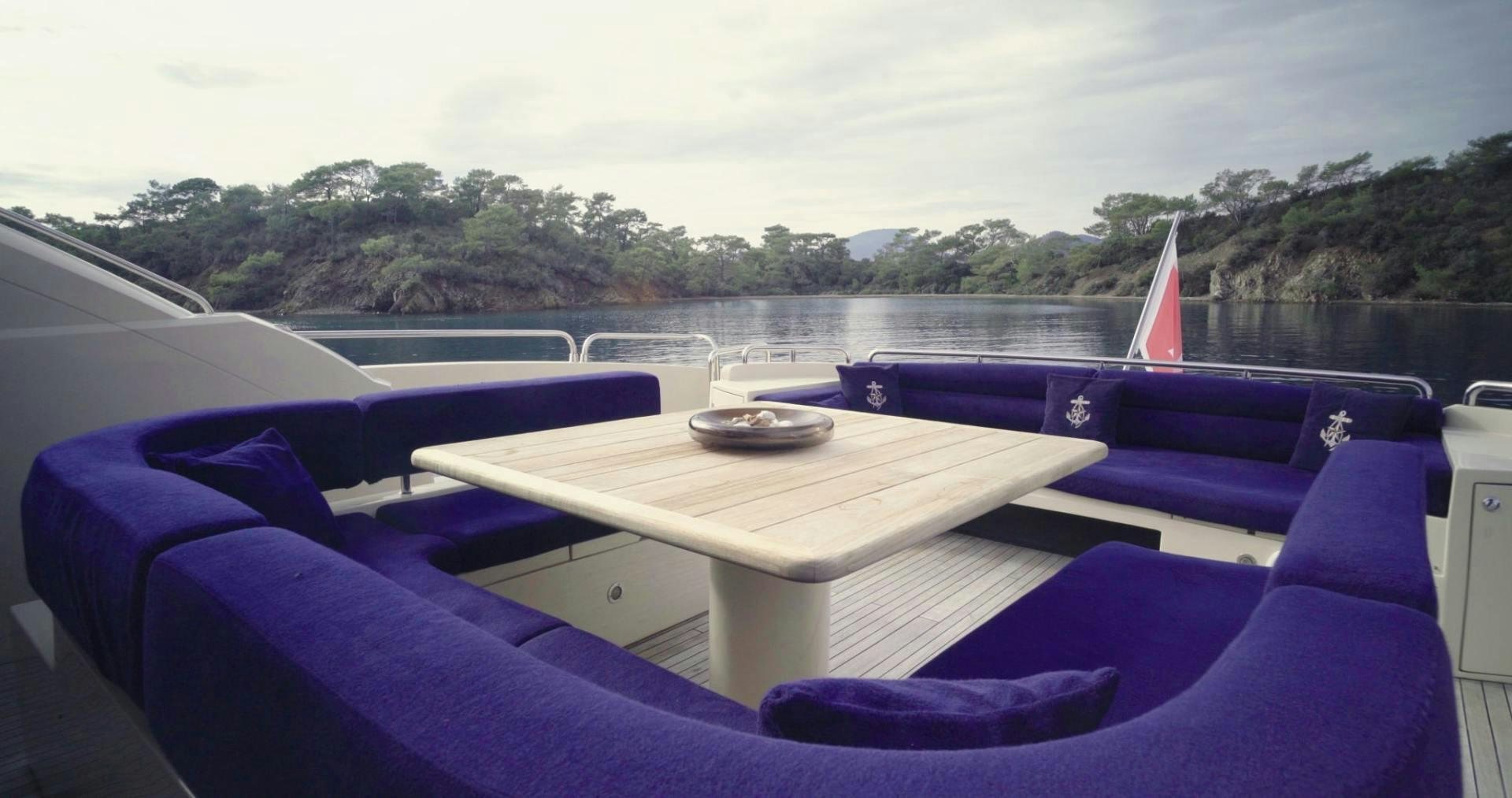a table on a boat aboard LAURA S Yacht for Sale