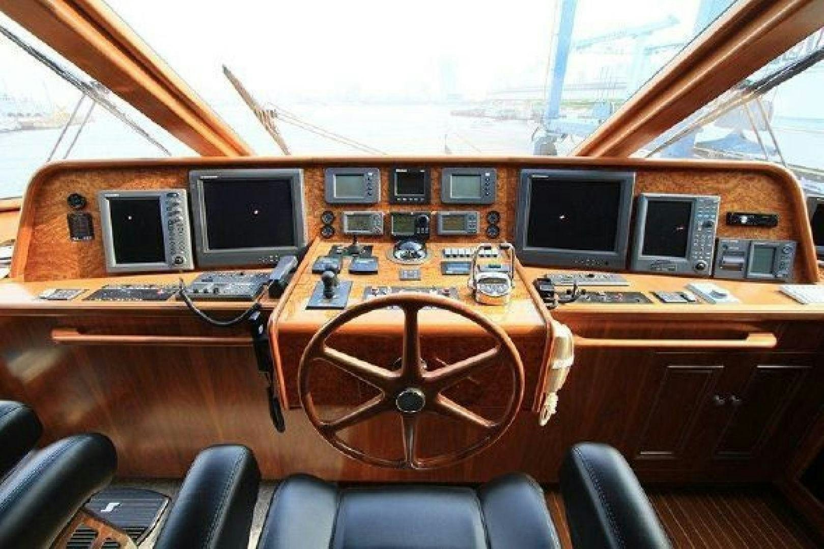 a group of monitors on a table aboard WHITE LOTUS VIII Yacht for Sale