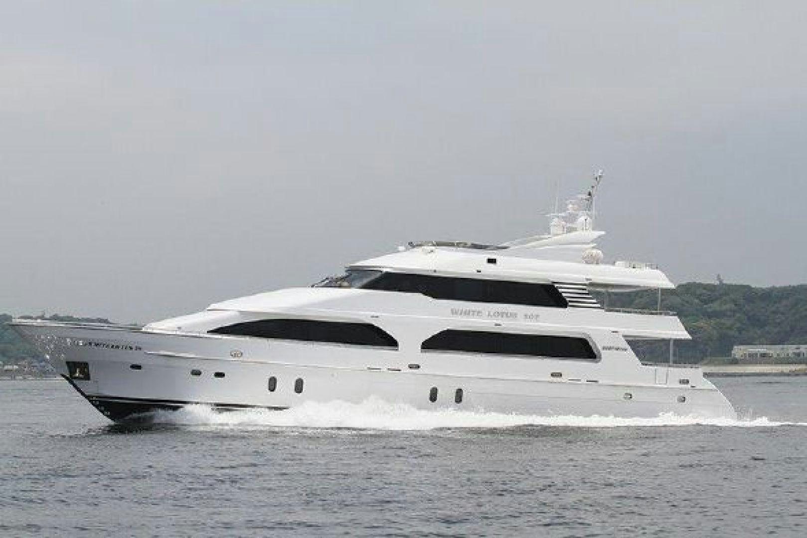 a large white yacht aboard WHITE LOTUS VIII Yacht for Sale