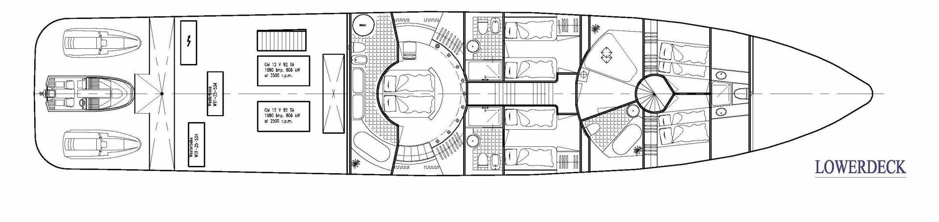 diagram, engineering drawing aboard LADY ARLENE Yacht for Sale