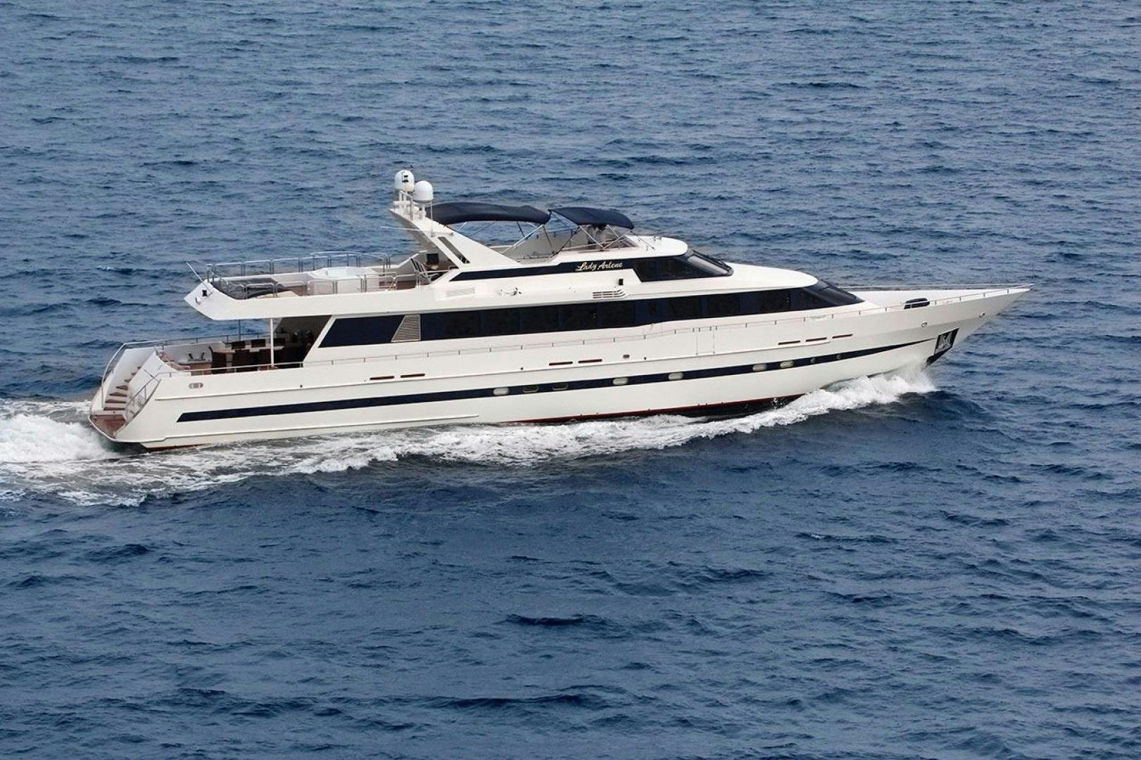 a white yacht on the water aboard LADY ARLENE Yacht for Sale