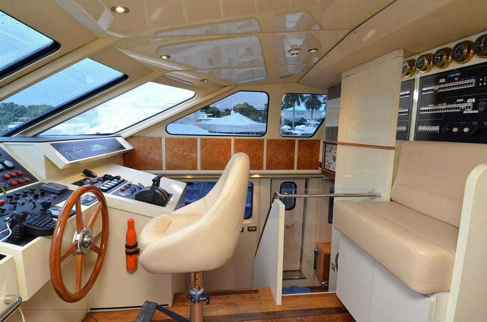 a boat with a large window aboard LADY ARLENE Yacht for Sale