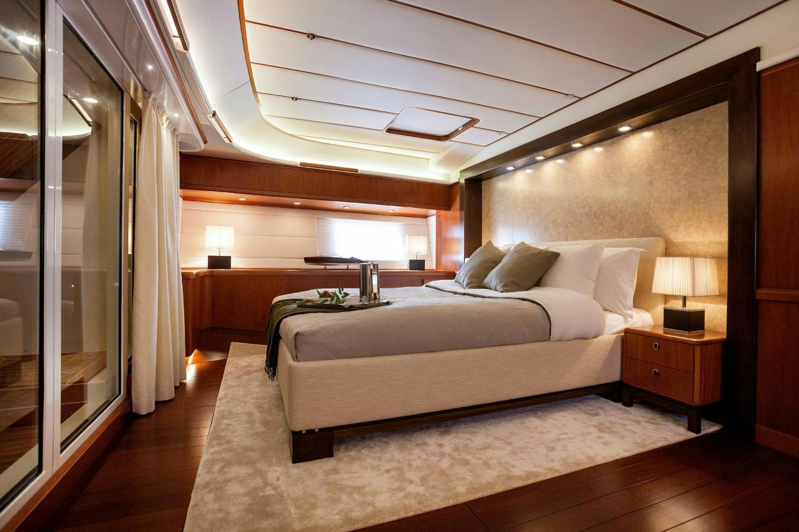 a room with two beds aboard CHILD OF LIR  Yacht for Sale