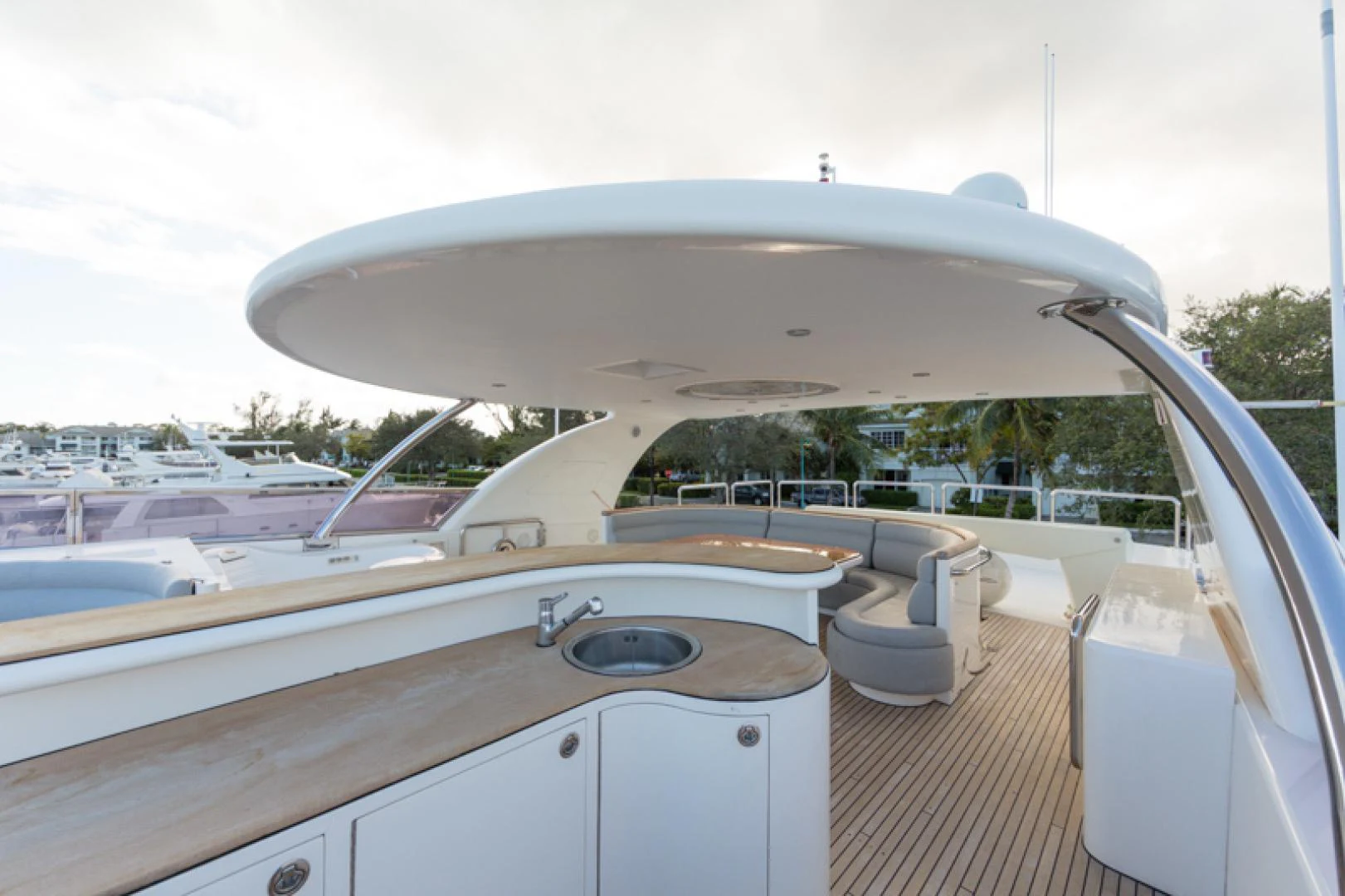 a large white boat with a large white round object on it aboard MR. CAT Yacht for Sale