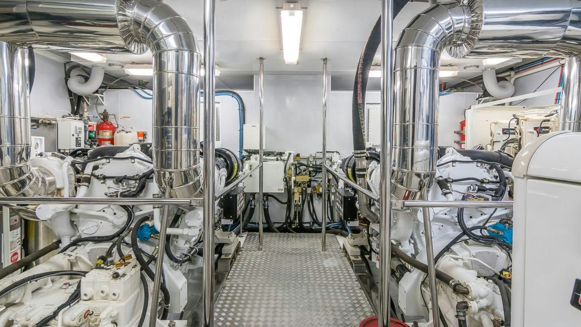 a room with white pipes aboard D FENCE Yacht for Sale