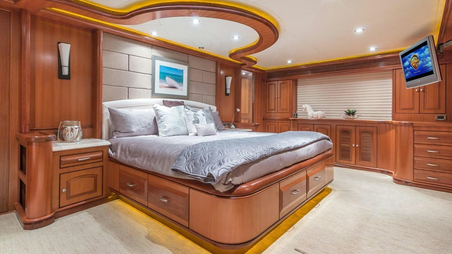 a large bedroom with a large bed aboard D FENCE Yacht for Sale