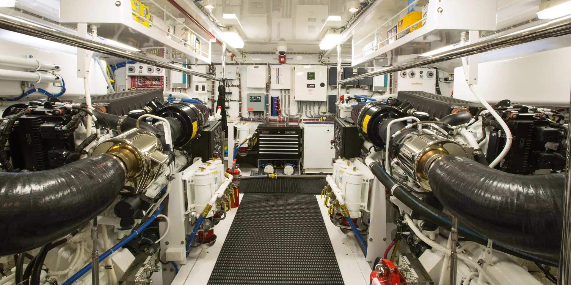 a room with machinery aboard 2021 HATTERAS 105RPH Yacht for Sale