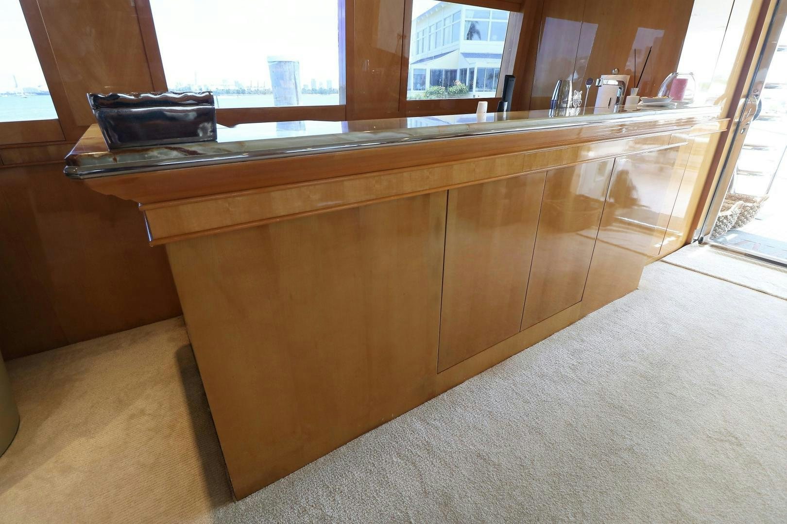 a kitchen with a counter aboard No Name Yacht for Sale